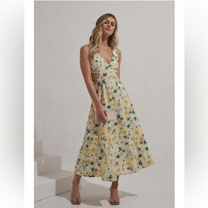 mon renn etherial floral garden party lace up sides midi summer sun dress small